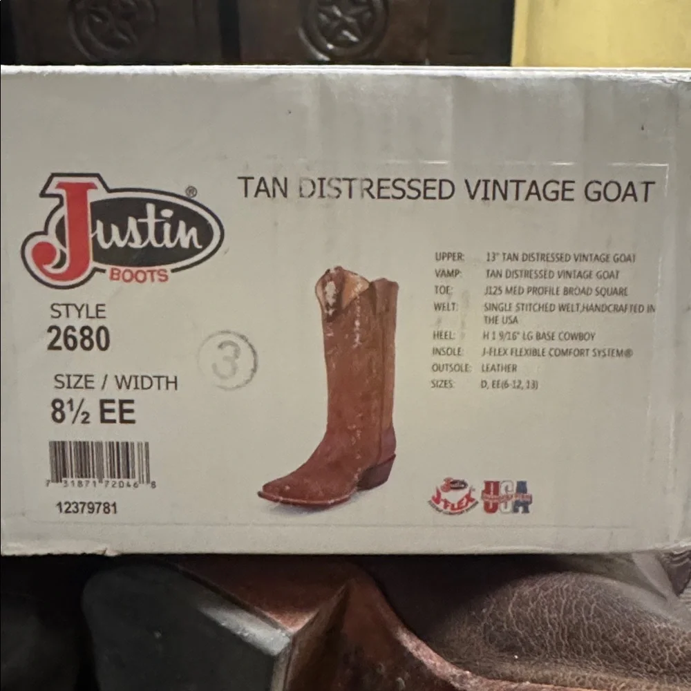 Justin Boots Tan Distressed Vintage Goat Western Boots-Size 8.5 EE, Men’s